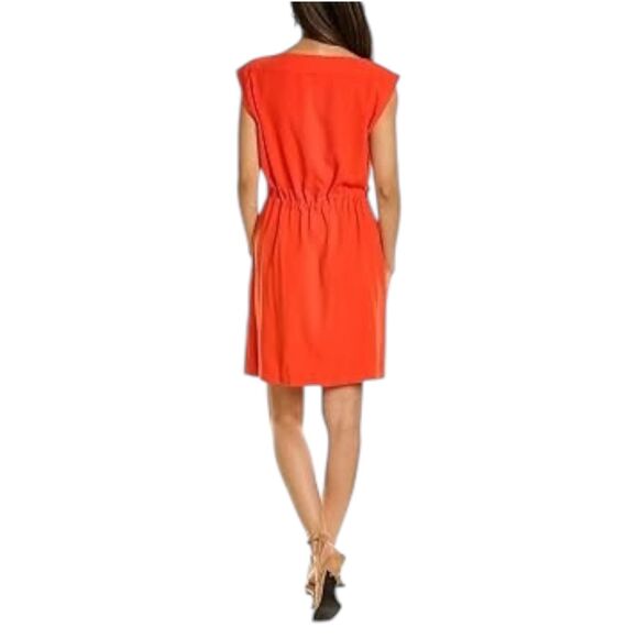 Trina Turk Desert Willow Dress Sz 12 Orange Boatneck Drawstring Cinch Waist - Picture 2 of 7